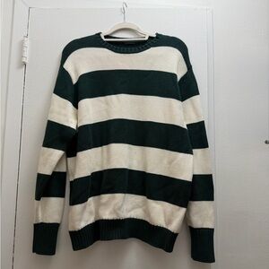 Brandy Melville Green and Cream Striped Sweater- 100% Cotton